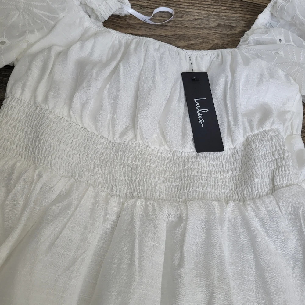LULUS size S Elegant White Dress with Floral Sleeves. New with tag. - Picture 11 of 14
